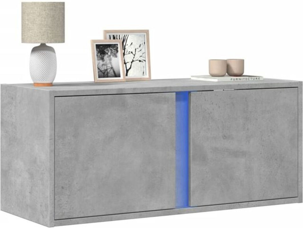 vidaXL TV-Wandschrank mit LED-Beleuchtung in Grau, Modernes Design aus Holzwerkstoff und Beton, B/T/H: 80 x 31 x 35 cm - Bild 1