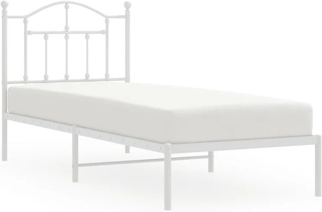 vidaXL Bettgestell aus Metall mit Kopfteil in Weiß, klassisch pulverbeschichtet, B/T/H: 90 x 200 cm - Bild 1