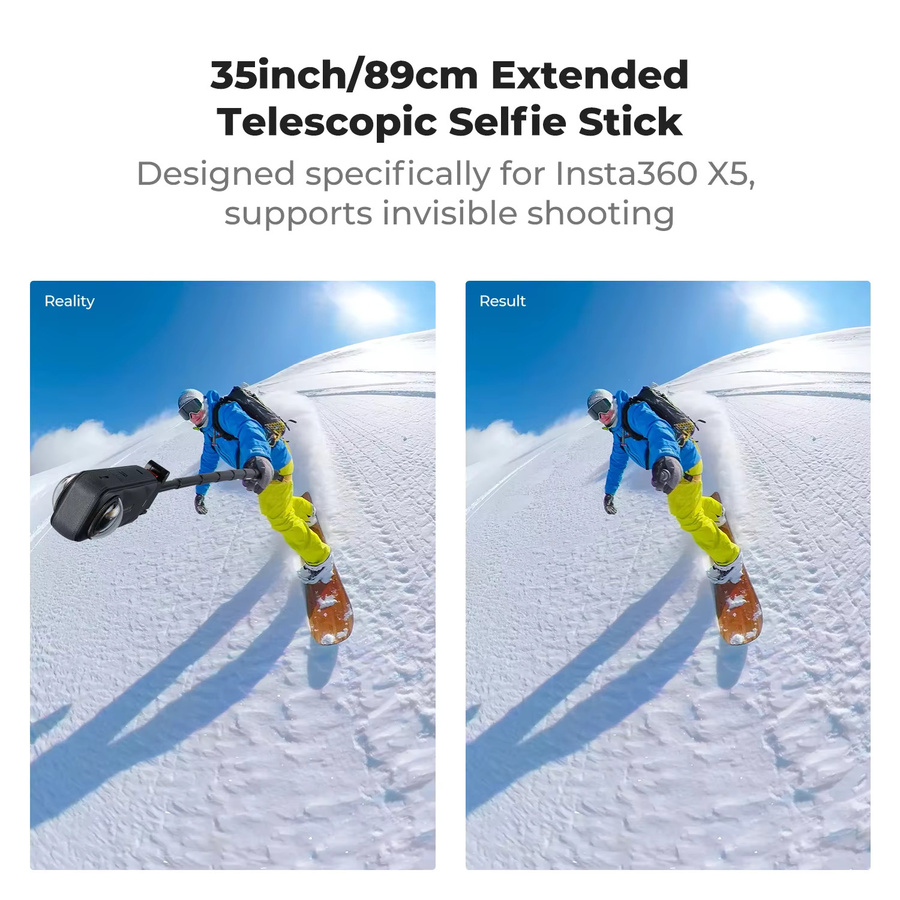 K&F CONCEPT Magnetischer klappbarer Selfie-Stick mit Schnellwechsel für Insta360 X5 X4 Air, Aluminium-Teleskopstange mit unsichtbarem Stangendesign in Schwarz - Bild 2