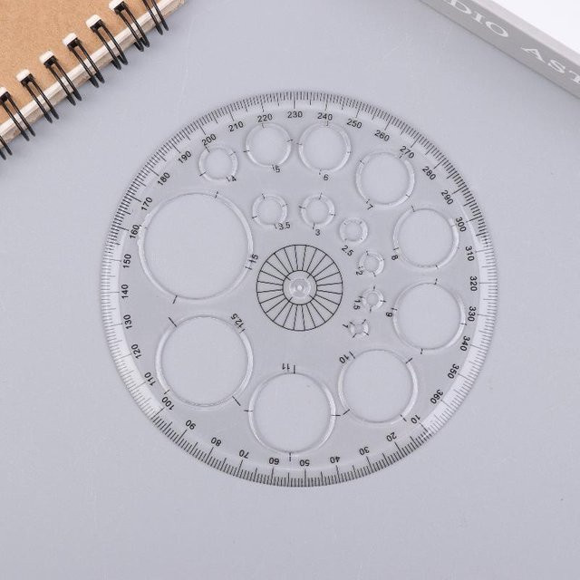 Multifunktionale runde Zeichenschablone von Binchi Outdoor Product in Transparent als Winkelmesser und Kreis Schablone für Kunst und Schulbedarf - Bild 1