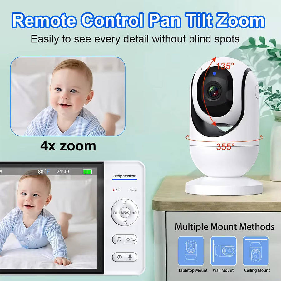 Cdycam Video-Babyphone mit 7-Zoll-Bildschirm in Weiß, ohne WLAN mit Nachtsicht, Temperaturüberwachung und Zwei-Wege-Audio - Bild 2