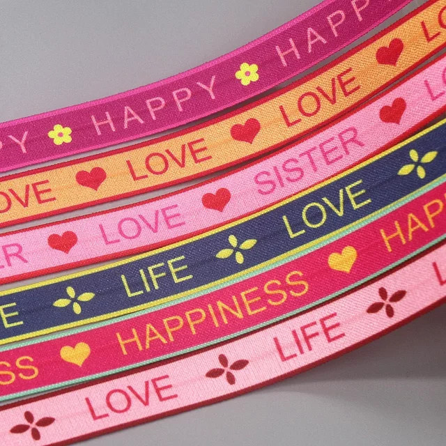 DHK Elastisches Stretchband mit Liebe Schwester Leben Glücklich Aufdruck für DIY Handwerk und Nähen, 5/8 Zoll, 5 Yards, C2594 - Bild 1