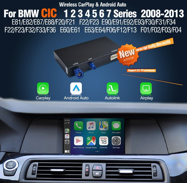 AUTOTOP Kabelloses CarPlay und Android Auto Interface für BMW NBT CIC EVO 1 2 3 4 5 Serie X1 X3 X4 X5 X6 in Schwarz - Bild 1