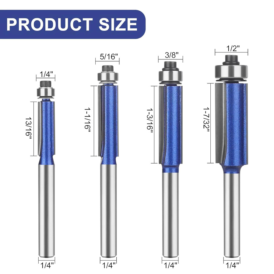 AOKIN Flush Trim Router Bit Set mit 1/4 Zoll Schaft, 4er Set mit Top Lager - Bild 2