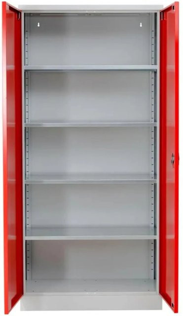 PROREGAL Stahlschrank Bee mit 10 verstellbaren Fachböden und Schloss, Grau-Rot, H x B x T: 195 x 92 x 60 cm - Bild 1