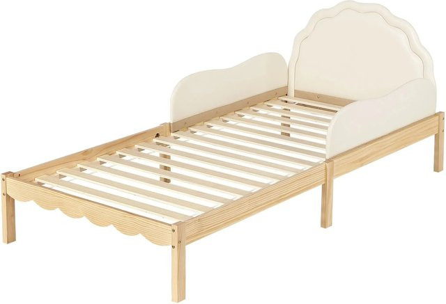 Merax Kinder Polsterbett in Beige mit PU-Kopfteil, B/T/H: 90 x 200 x 103 cm (Gesamthöhe: 207 cm) - Bild 1