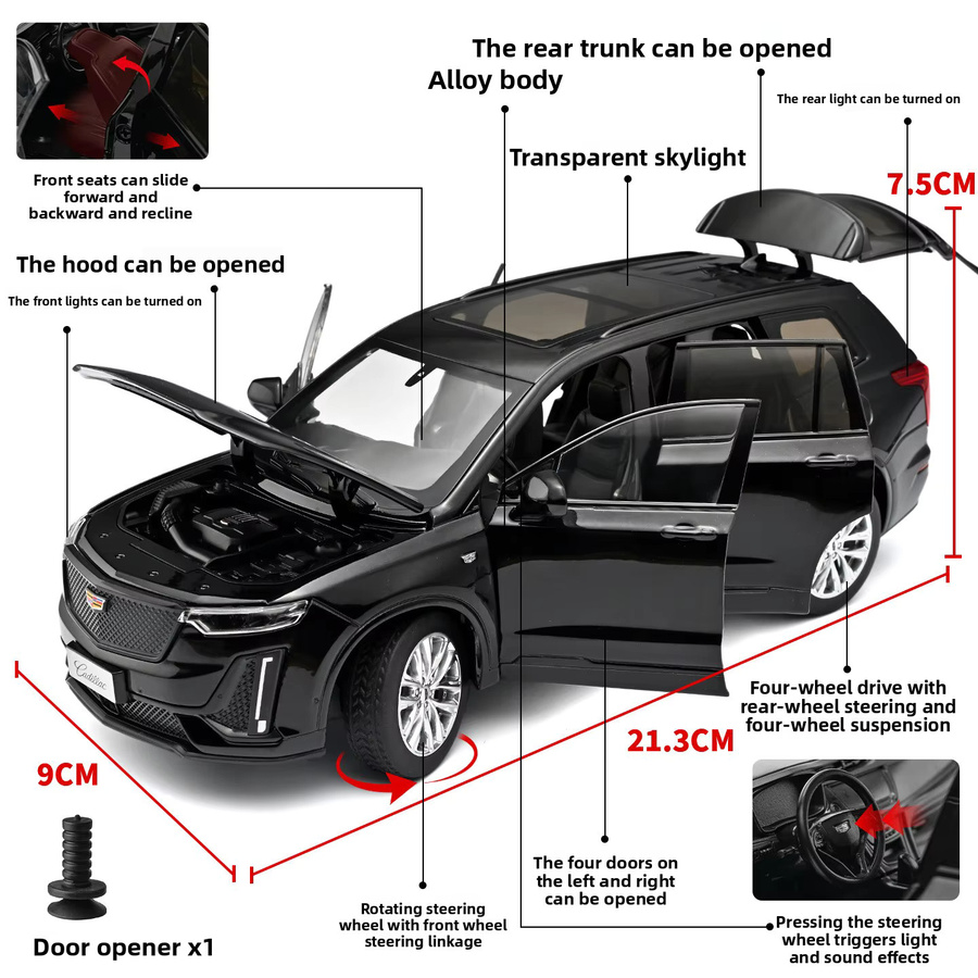 MAKEDA Cadillac XT6 Modellauto, 1:24, mit Rückziehfunktion, Licht und Sound - Bild 5