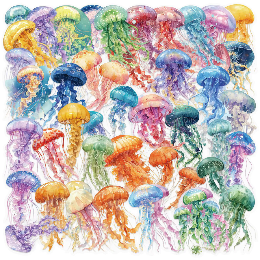 Bview Art 50 Blatt bunte Quallen-Aufkleber aus wasserfestem PET für Scrapbooking und DIY-Dekoration, Multicolor - Bild 2