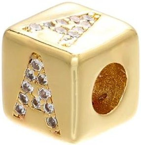 Goldfarbene quadratische A-Z Buchstabenperlen, 8x8mm - Bild 1