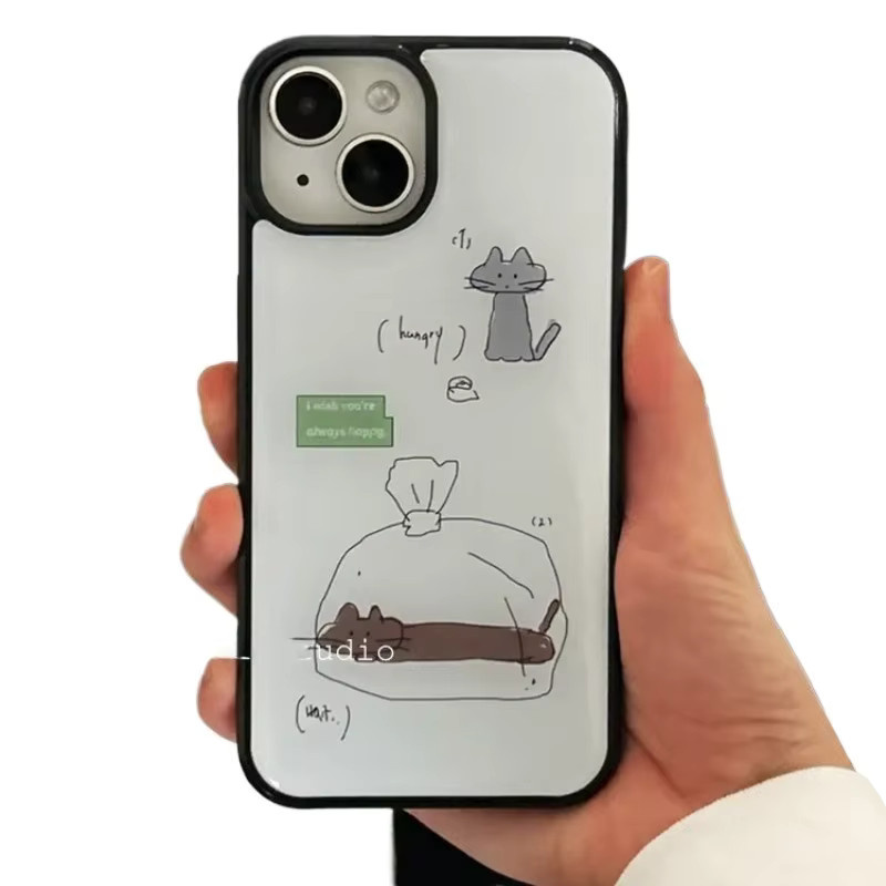 Stoßfeste Handyhülle von DecoPhone mit Katzen-Illustrationen für iPhone 17, 16, 15 und 14 Pro Max in Grau, Braun und Schwarz - Bild 5