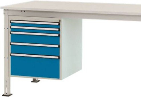 Manuflex Gehäuse-Unterbau Stationär ZB4862.5007 in Blau mit 5 Schubfächern und Nutzhöhe: 500 mm für Tischtiefe: 800 mm - Bild 1