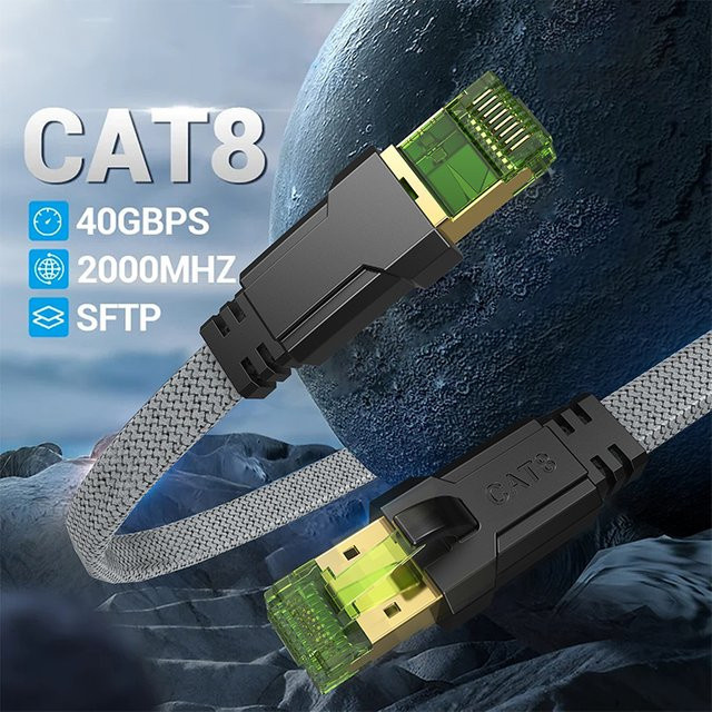 CYANMI Cat8 Ethernet-Kabel STTP in Grau mit 40 Gbit/s und 2000 MHz für Router und Modem - Bild 1