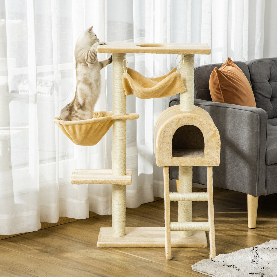 PawHut Kratzbaum für Katzen als stabiles Spielzentrum mit Hangmat, Höhle und Leiter, Höhe: 98 cm, beige - Bild 2