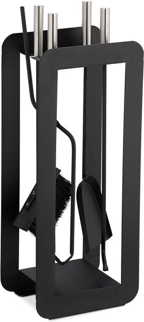 Relaxdays Kaminbesteck aus Stahl in Schwarz, 5-teilig, B/T/H: 59 x 22,5 x 16 cm - Bild 1