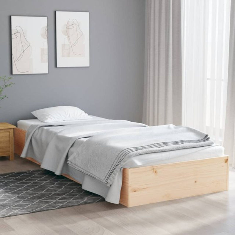 Vidaxl Massivholzbett aus Kiefer in Natur, modernes Einzelbett, B/T: 90 x 190 cm - Bild 1