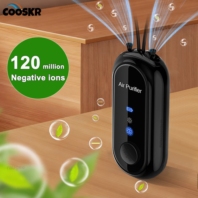 Cooskr Mini-Luftreiniger mit Negativ-Ionen-Generator, tragbarer Ioniser in Schwarz für Auto und Zuhause zur Entfernung von Rauch und PM2,5 - Bild 1