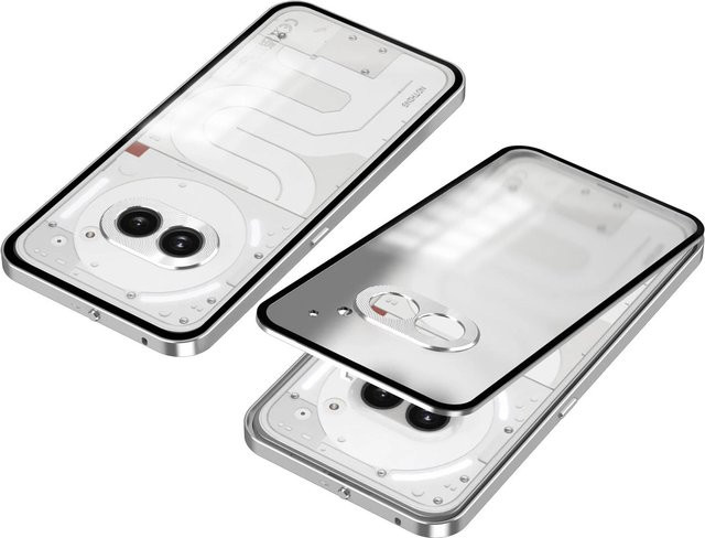 Stoßfeste Hartschalen-Schutzhülle für Nothing Phone 3A mit Aluminiumrahmen und gehärtetem Glas Rückseite in Weiß - Bild 1