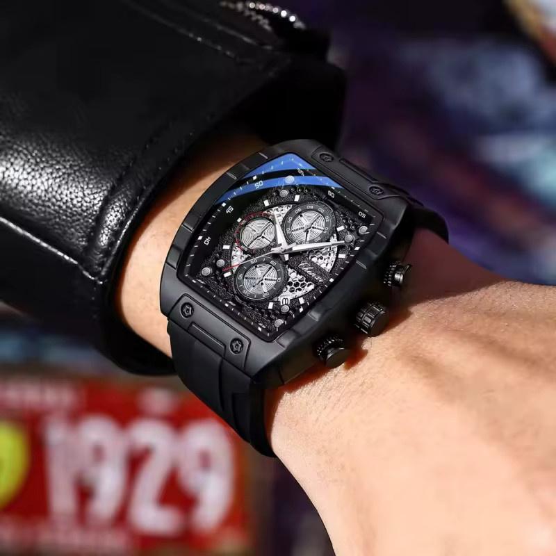 CHENXI Chronograph Herrenuhr, Quarz, Silikonarmband, Schwarz, Wasserdicht - Bild 4