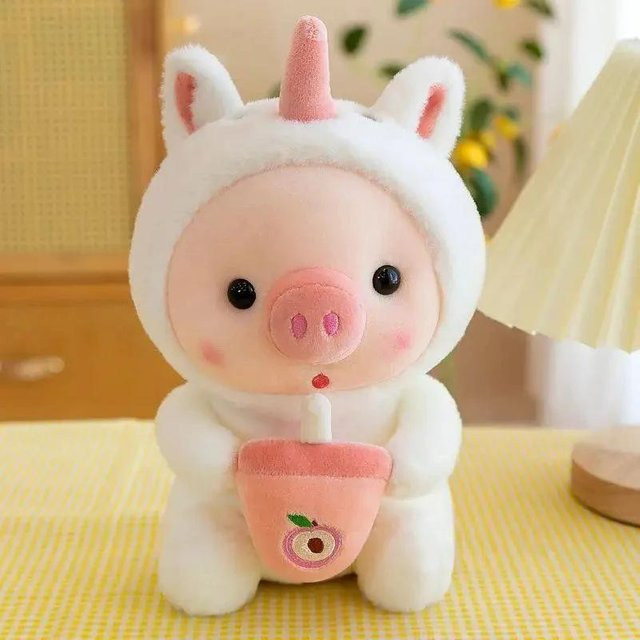 Kidsly Milchtee-Tier-Plüschtier, Wickelschwein, Kaninchen, weiß, 25cm - Bild 1