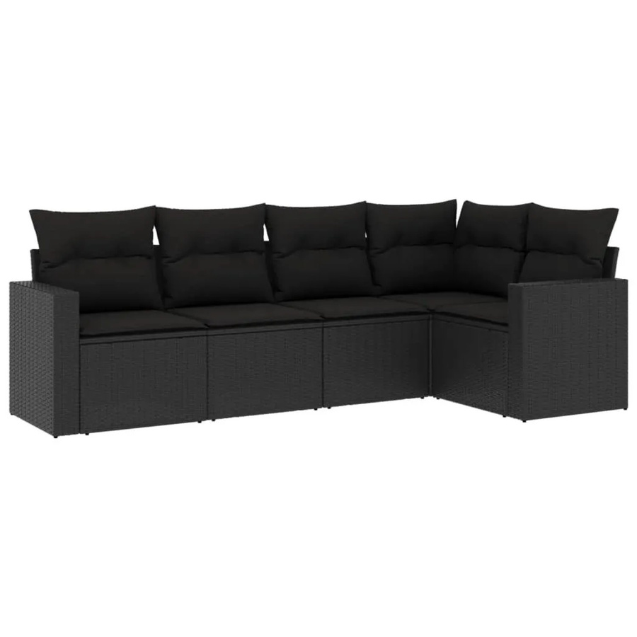 vidaXL 5-tlg. Garten-Sofagarnitur in L-Form aus Polyrattan und Metall mit Kissen, Schwarz - Bild 2