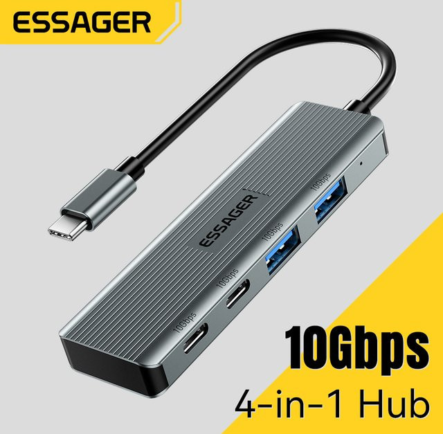 Essager USB C Hub 4 Ports USB Typ C auf USB 3.2 Gen2 Splitter Adapter mit 10 Gbit/s in Grau für MacBook Pro Air iPad Pro Laptop und Desktop PC - Bild 1
