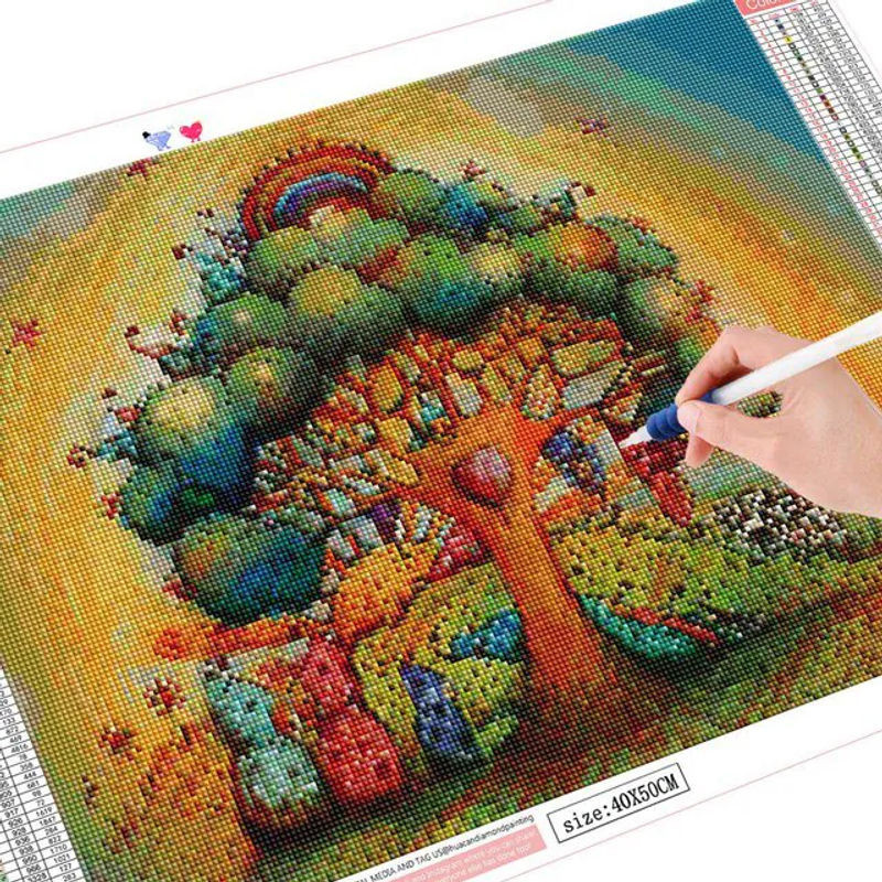 FIYO 5D Diamant Malerei Baum Landschaft Mosaik Stickerei Wandkunst Mehrfarbig B: 30 cm x H: 20 cm - Bild 1