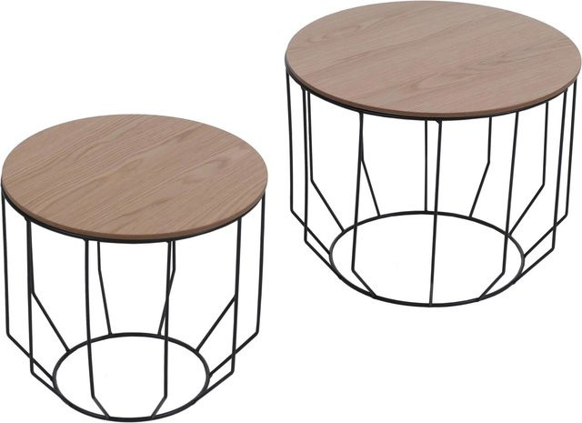 MCA 2er-Set Couchtisch MCW-P58 Industrial Design aus Metall und Eiche Holz in Braun, ineinander stellbar - Bild 2