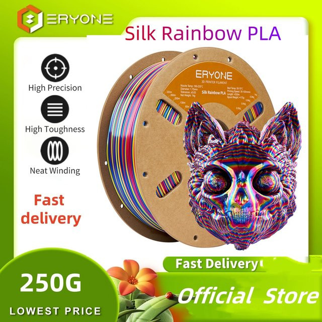 ERYONE PLA Silk Twist Rainbow Premium Shiny 3D-Druck Filament, Mehrfarbig, 250g - Bild 1
