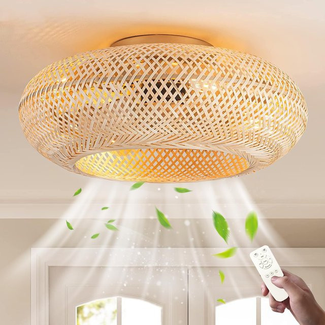 Tetipa Deckenventilator mit Beleuchtung aus Bambus und Fernbedienung, E27 Fassung, Boho Design - Bild 1