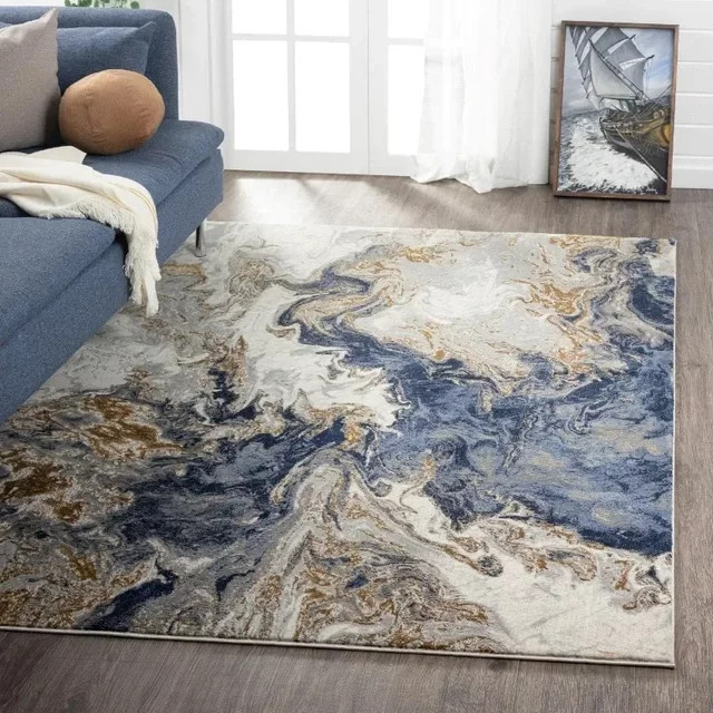 VIKAMA Teppich mit Marmor Textur in abstrakter Luxus-Optik für Wohnzimmer und Schlafzimmer - Bild 1