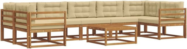 vidaXL Outdoor-Sofagarnitur L-Form aus Akazienholz mit 8 Kissen in Natur und Beige - Bild 1