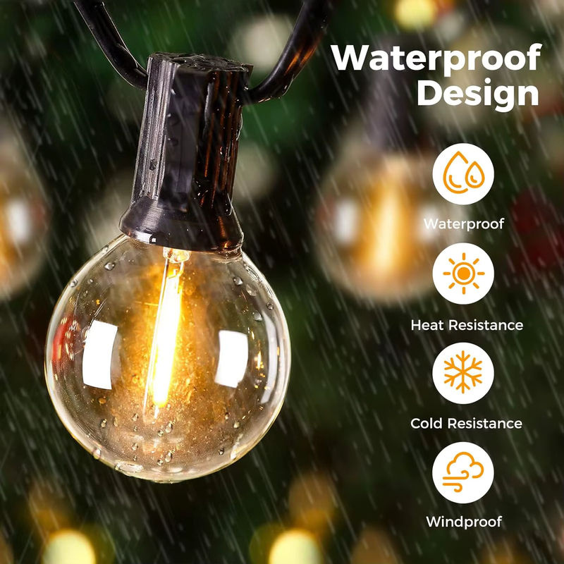 Mexllex Solar-Lichterkette für den Außenbereich mit 15,5 m Länge, kugelförmige G40 LED-Lichterkette in Warmweiß und transparentem Kunststoff für Terrasse, Balkon und Hochzeit - Bild 2
