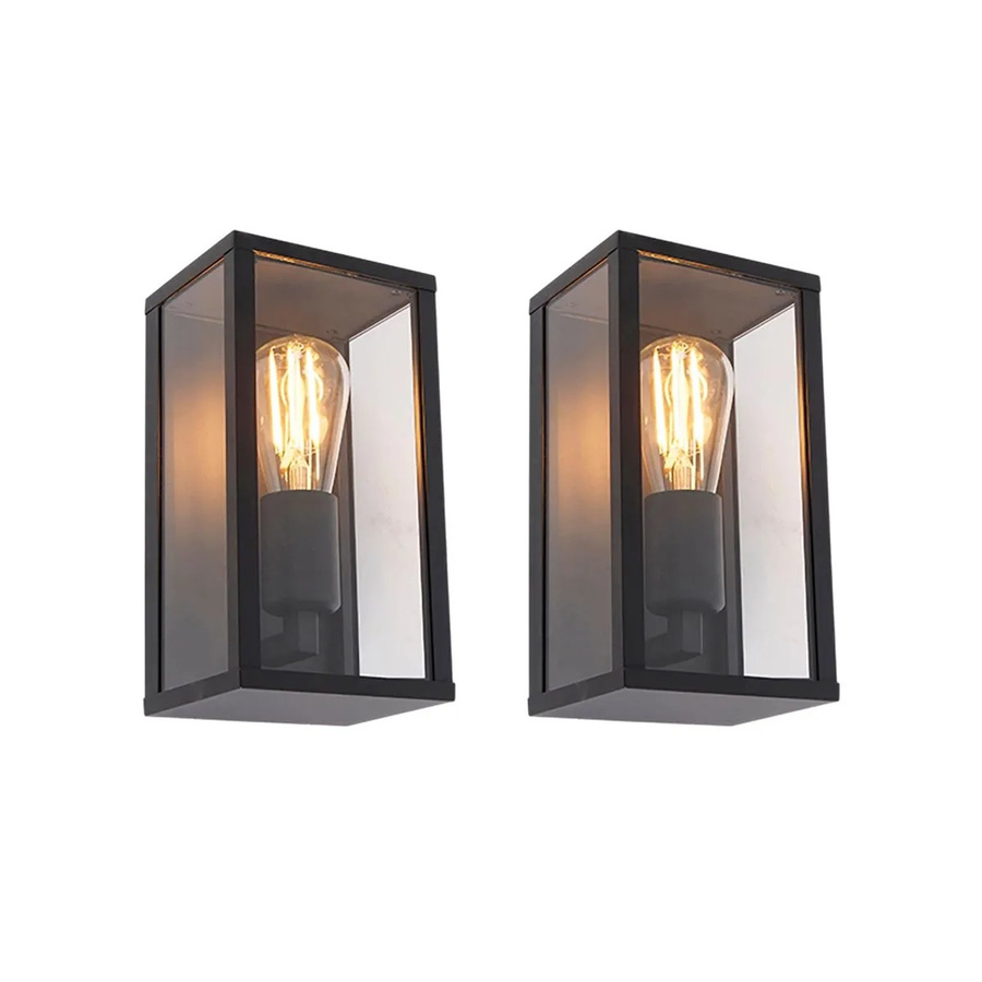 QAZQA 2er Set Charlois Industrielle Wandleuchten Schwarz IP44 für Außenbereich und Badezimmer mit E27 Fassung, Breite: 26 cm - Bild 2