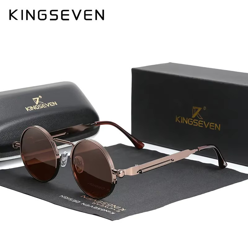 KINGSEVEN Sonnenbrille, Runde Brille, Vollrand, Metall, Herren, polarisiert - Bild 2