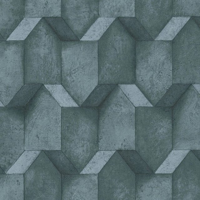 PROFHOME 3D Tapete Geometrisch Matt in Blau Petrol Grau, Vlies-Tapete, Breite: 0,53 m, Länge: 10,05 m - Bild 1