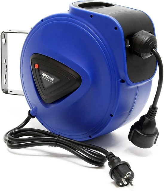 Xpotool Automatik Kabeltrommel mit 15m Kabel, 180 Grad drehbar und Wandmontage, Blau/Lila, B/T/H: 39,0 x 28,0 x 16,3 cm - Bild 1