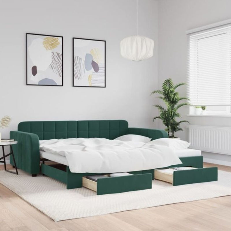 Ausziehbares Funktionsbett Vidaxl mit Schubladen aus Samt und Metall in Grün, B: 100 cm, L: 200 cm - Bild 1