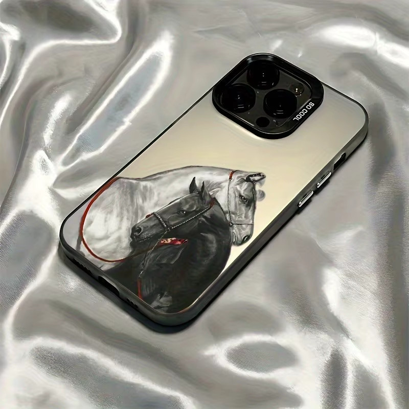 Galvanisierte TPU-Handyhülle mit grauem Pferdemuster für Apple iPhone Modelle in Grau und Schwarz - Bild 2