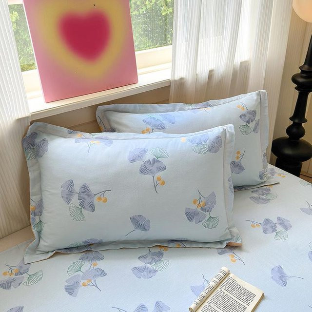 TrendVibeCN Kissenbezug und Kissenfüllung aus reiner Baumwolle mit floralem Naturdesign in Blau, B/H: 48 x 74 cm - Bild 1