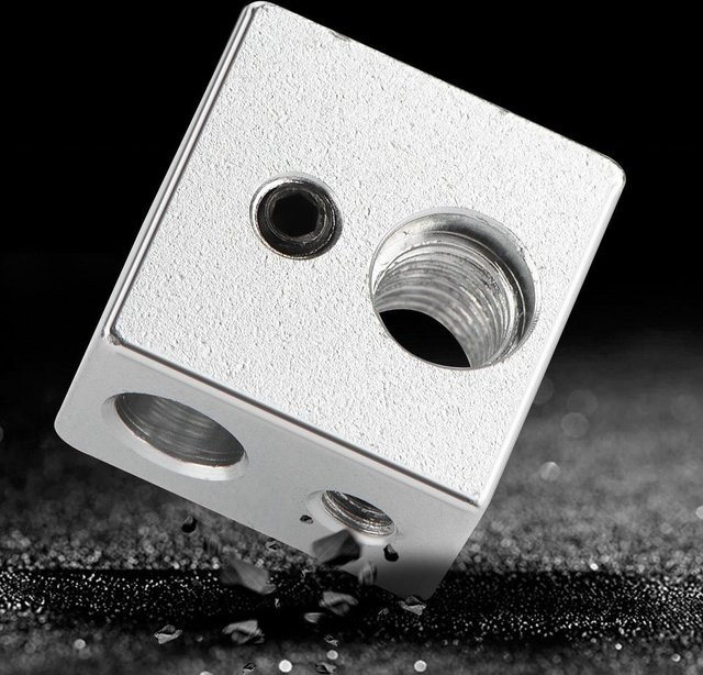 Aluminium MK10 Extruder Hotend Heizblock mit M7 Gewinde und Heatbreak für 3D Drucker, Farbe: Silber, B/T/H: 20 x 20 x 13 mm - Bild 1