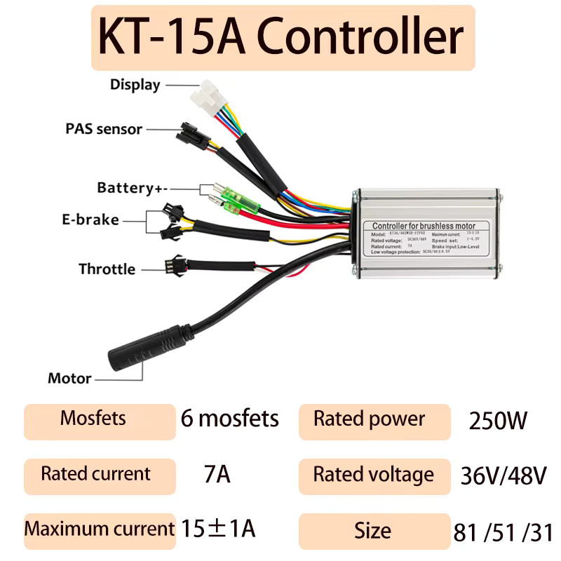 Kun Ray E-Bike Controller KT 15A 17A 22A mit LCD3 Anzeige, Sinuswellen-Steuerung für 36V und 48V - Bild 2