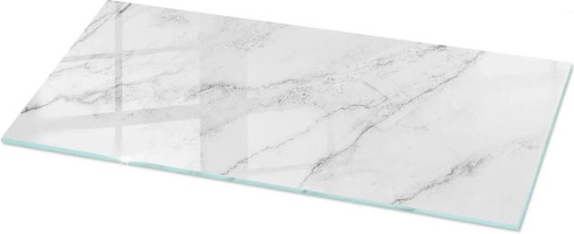 Tulup Tischplatte aus Glas mit weißem Marmoroberflächenmuster, rechteckig, B/T: 125 x 50 cm - Bild 1