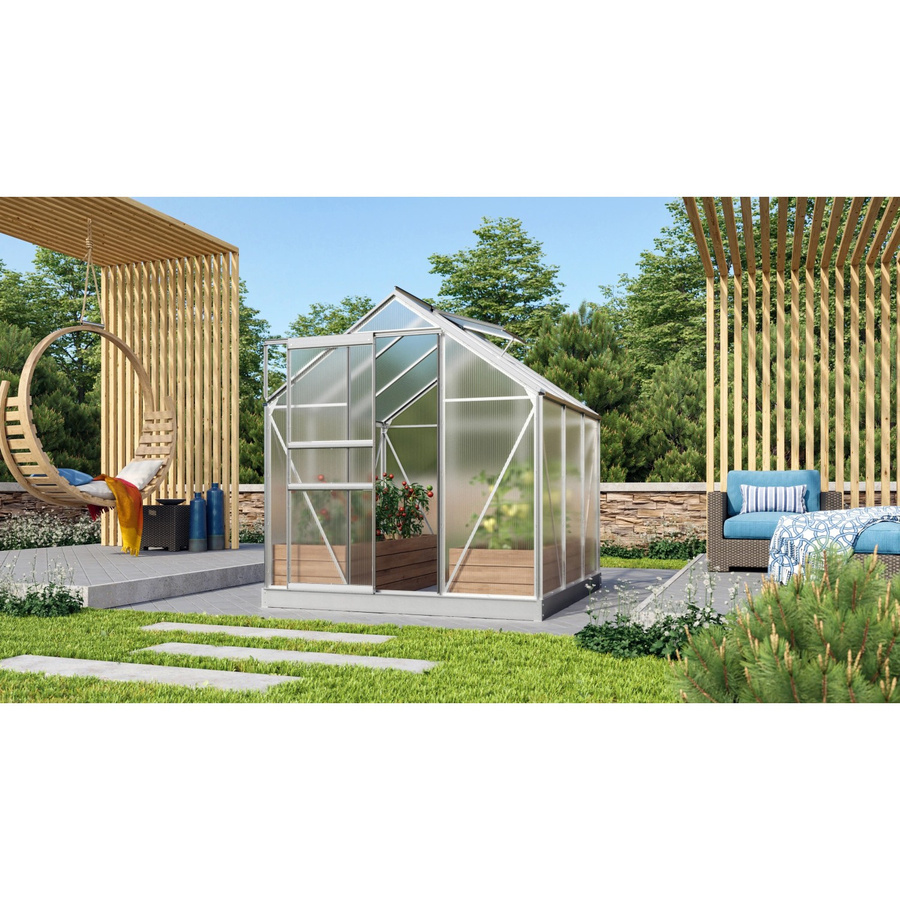 Vitavia Gewächshaus Venus 3800 HKP mit Aluminium-Rahmen und Polycarbonat-Platten 6 mm inklusive Schiebetür, Dachfenster, Regenrinnen und Fundamentrahmen - Bild 2