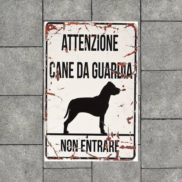 Europet Bernina Vintage Art Deco Hundewarnschild aus Metall mit Molossoide-Silhouette und italienischem Text als Wandskulptur - Bild 1