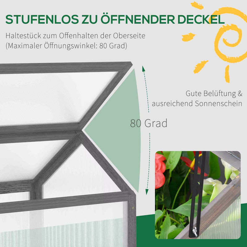 Outsunny Mini Gewächshaus aus Holz und Kunststoff in Grau, B/T/H: 90 x 52 x 49,5 cm - Bild 4