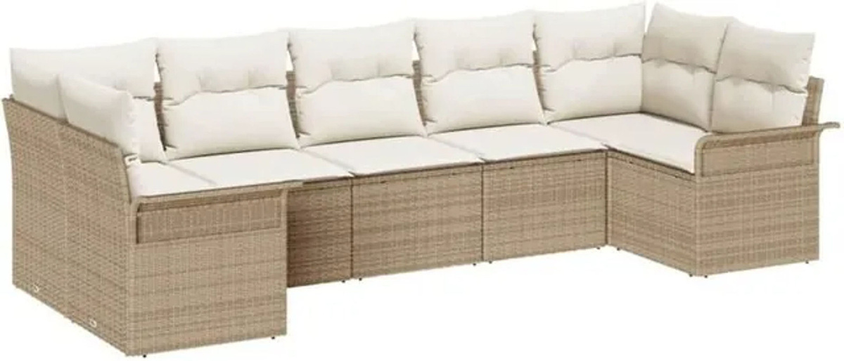 7-teiliges Garten-Sofa-Set von vidaxl aus Poly-Rattan in Beige mit Kissen und integriertem Stauraum - Bild 1