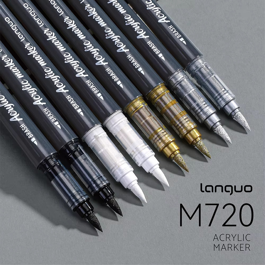 Haile 5er Set Hochglanz Flüssig-Acryl Permanentmarker in Schwarz, Weiß, Gold und Silber, wasserfeste Brush-Stifte für DIY-Handwerk und Malerei - Bild 2