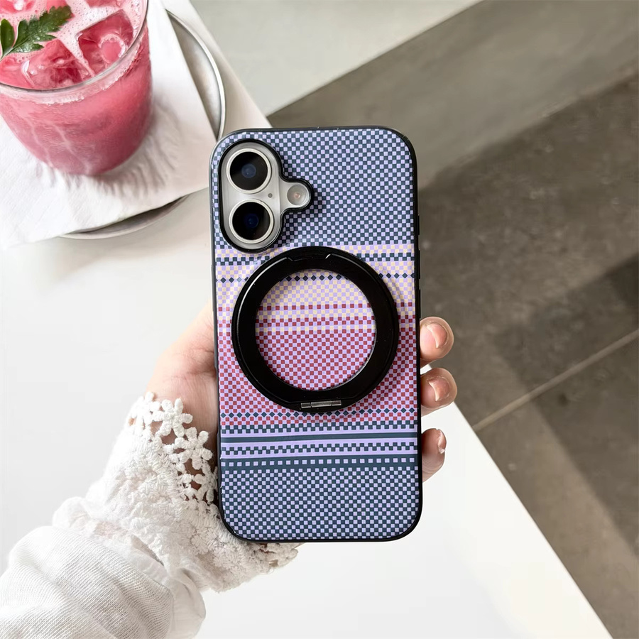 Apple Kohlefaser Handyhülle mit 360 Grad drehbarer magnetischer Halterung für iPhone 16, 15 Plus, 14, 13 Pro Max und 16E in Schwarz und Multicolour - Bild 1
