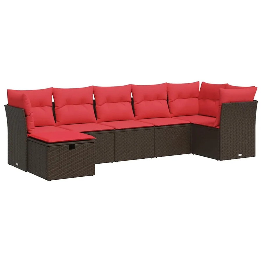 vidaXL 7-teilige Garten-Sofagarnitur in L-Form aus braunem Poly-Rattan mit Sitzkissen und Stauraum - Bild 2