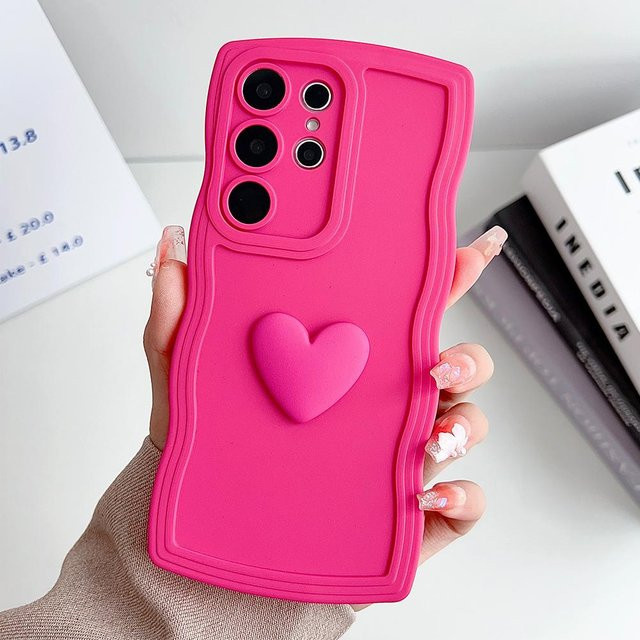 Stoßfeste Silikon-Handyhülle mit buntem Liebesherz-Design für Samsung Galaxy S24 S23 S22 S21 S20 Ultra Plus, Farbe: Mehrfarbig/Pink - Bild 1